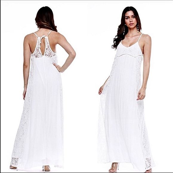 New Long White Lace Open Back Summer Maxi Dress - Picture 1 of 8